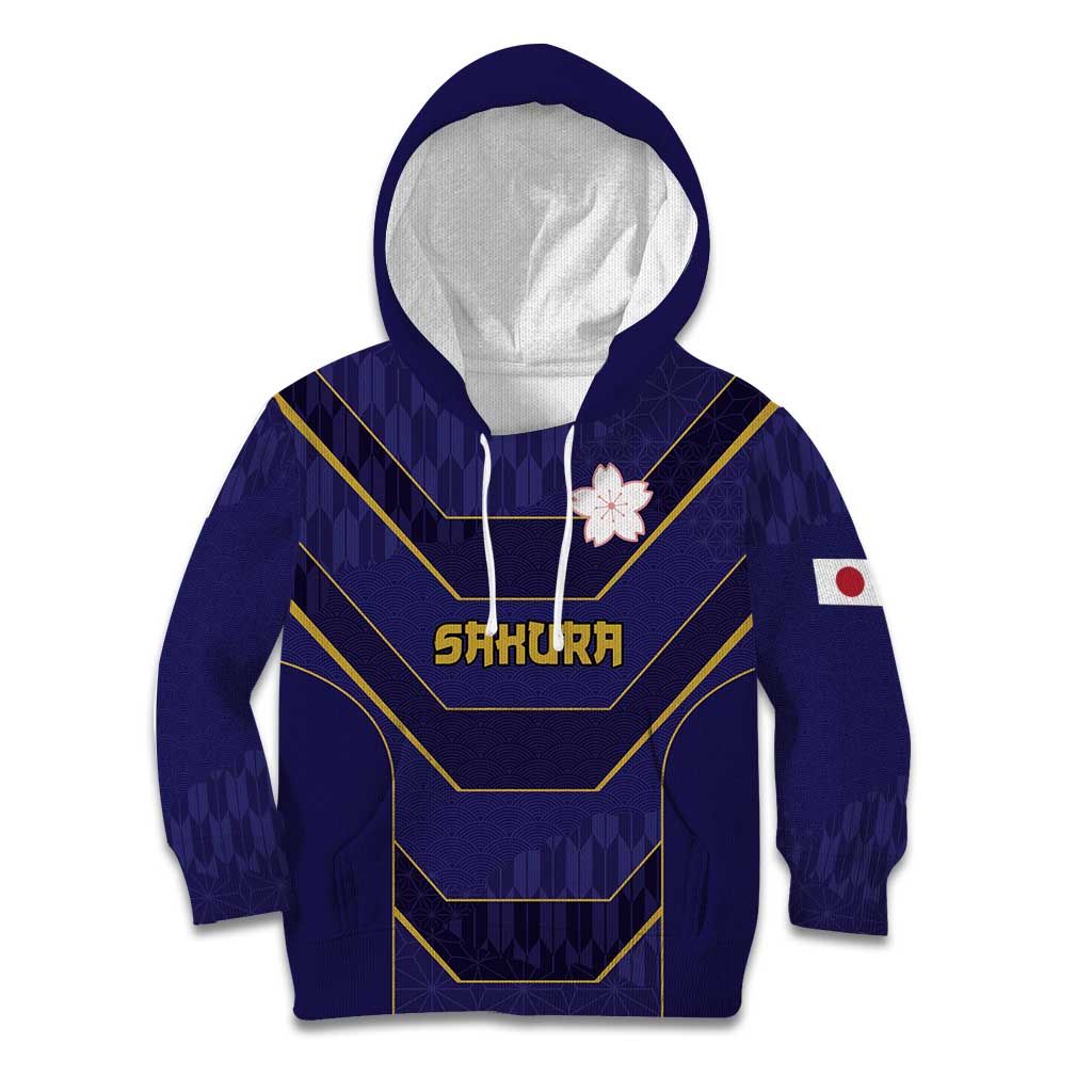 Japan Pacific Rugby 2022-23 Custom Kid Hoodie Blue Sakura Japanese Wave Pattern