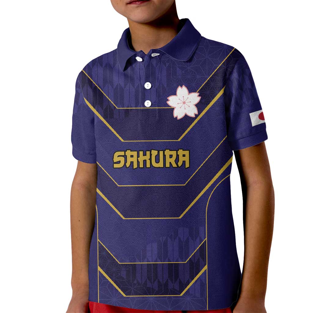 Japan Pacific Rugby 2022-23 Custom Kid Polo Shirt Blue Sakura Japanese Wave Pattern LT9 Kid Blue - Polynesian Pride