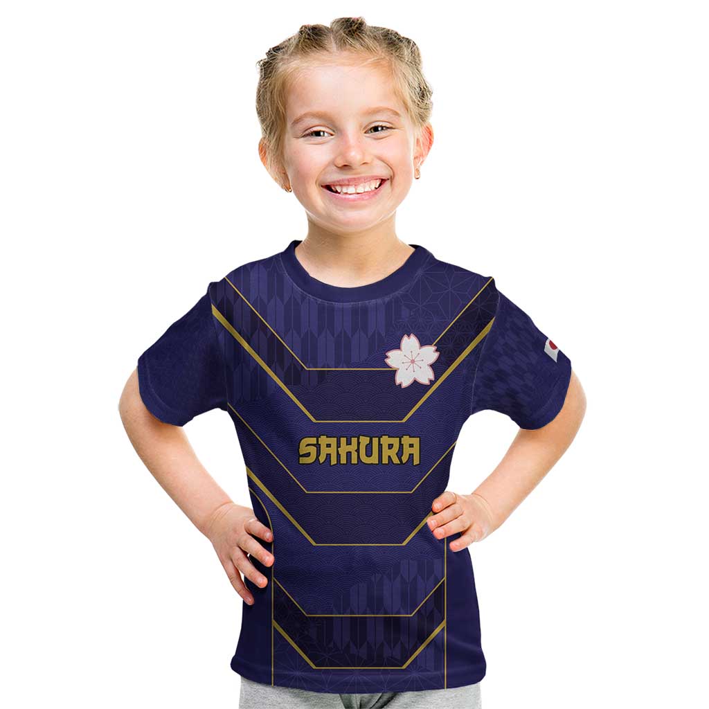 Japan Pacific Rugby 2022-23 Custom Kid T Shirt Blue Sakura Japanese Wave Pattern LT9 Blue - Polynesian Pride