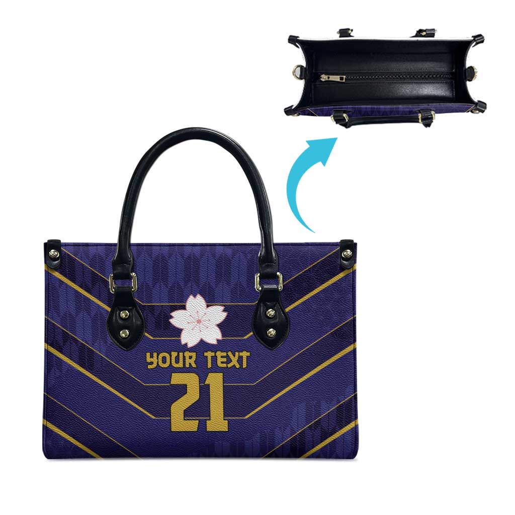 Japan Pacific Rugby 2022-23 Custom Leather Bag Blue Sakura Japanese Wave Pattern - Polynesian Pride