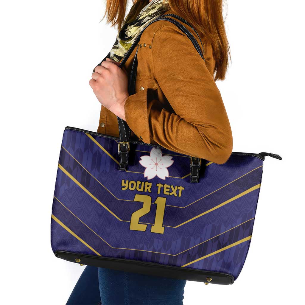 Japan Pacific Rugby 2022-23 Custom Leather Tote Bag Blue Sakura Japanese Wave Pattern LT9 Blue - Polynesian Pride