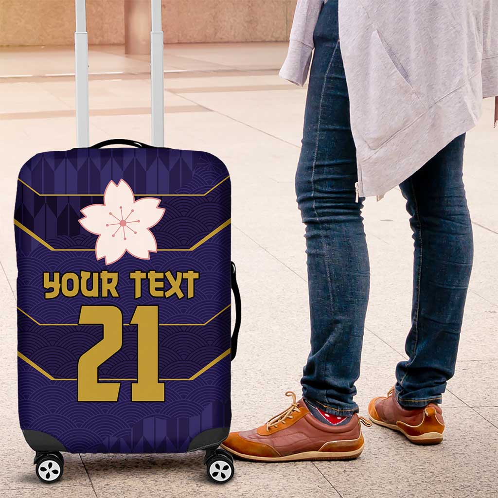 Japan Pacific Rugby 2022-23 Custom Luggage Cover Blue Sakura Japanese Wave Pattern LT9 Blue - Polynesian Pride
