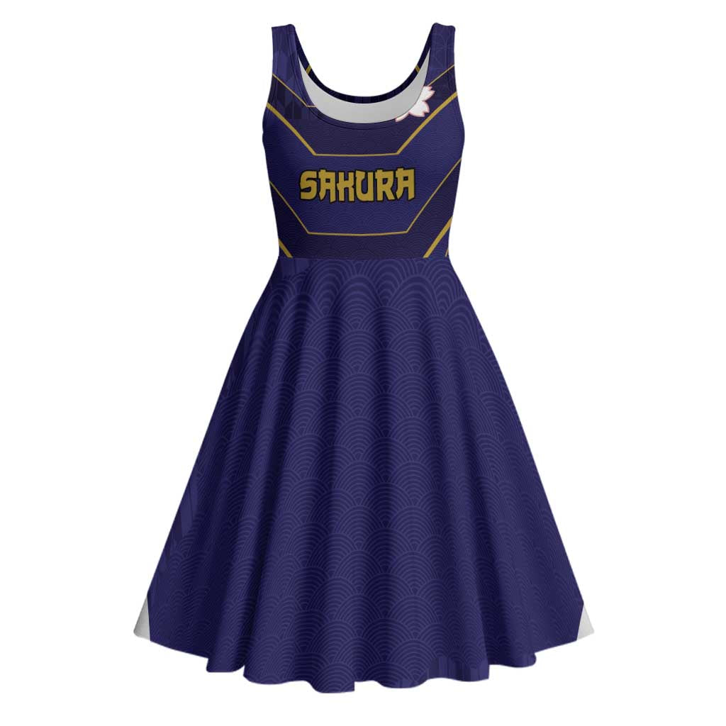 Japan Pacific Rugby 2022-23 Custom Midi Dress Blue Sakura Japanese Wave Pattern - Polynesian Pride