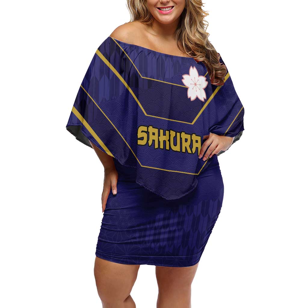 Japan Pacific Rugby 2022-23 Custom Off Shoulder Short Dress Blue Sakura Japanese Wave Pattern