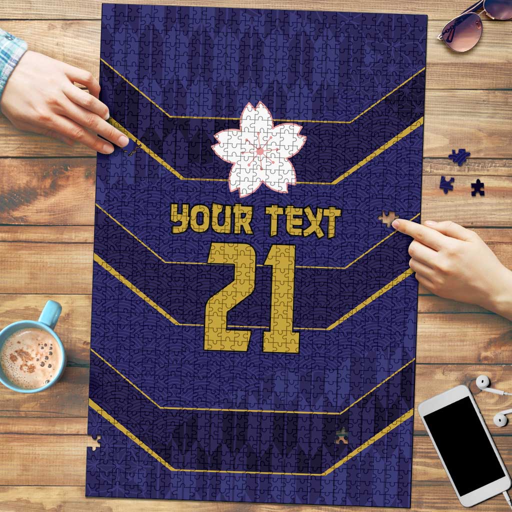Japan Pacific Rugby 2022-23 Custom Puzzle Blue Sakura Japanese Wave Pattern - Polynesian Pride