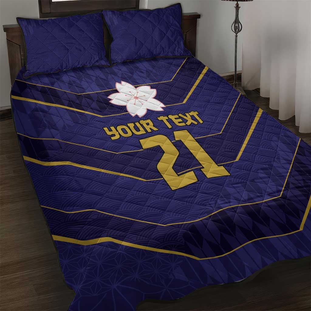 Japan Pacific Rugby 2022-23 Custom Quilt Bed Set Blue Sakura Japanese Wave Pattern LT9 Blue - Polynesian Pride