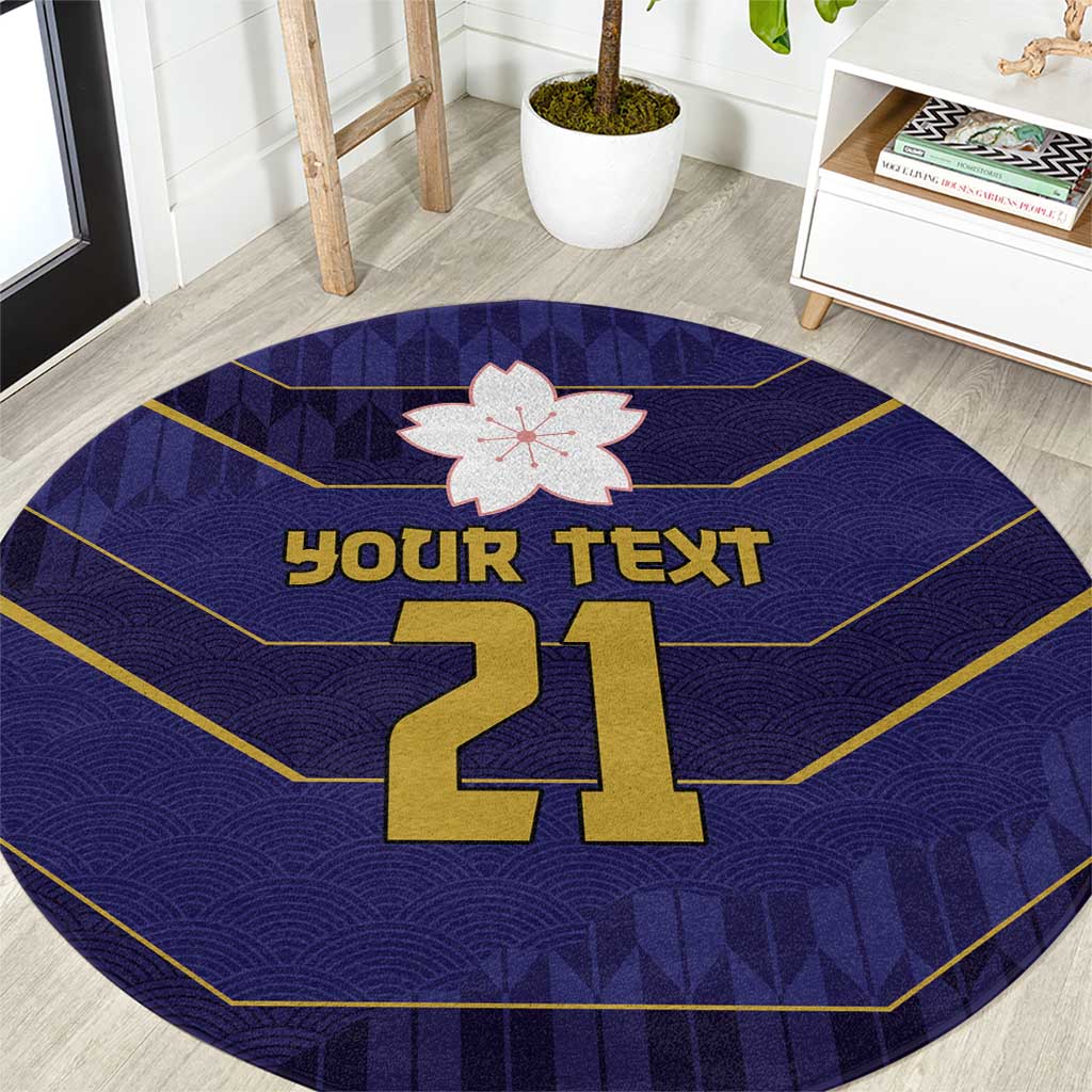 Japan Pacific Rugby 2022-23 Custom Round Carpet Blue Sakura Japanese Wave Pattern LT9 Blue - Polynesian Pride