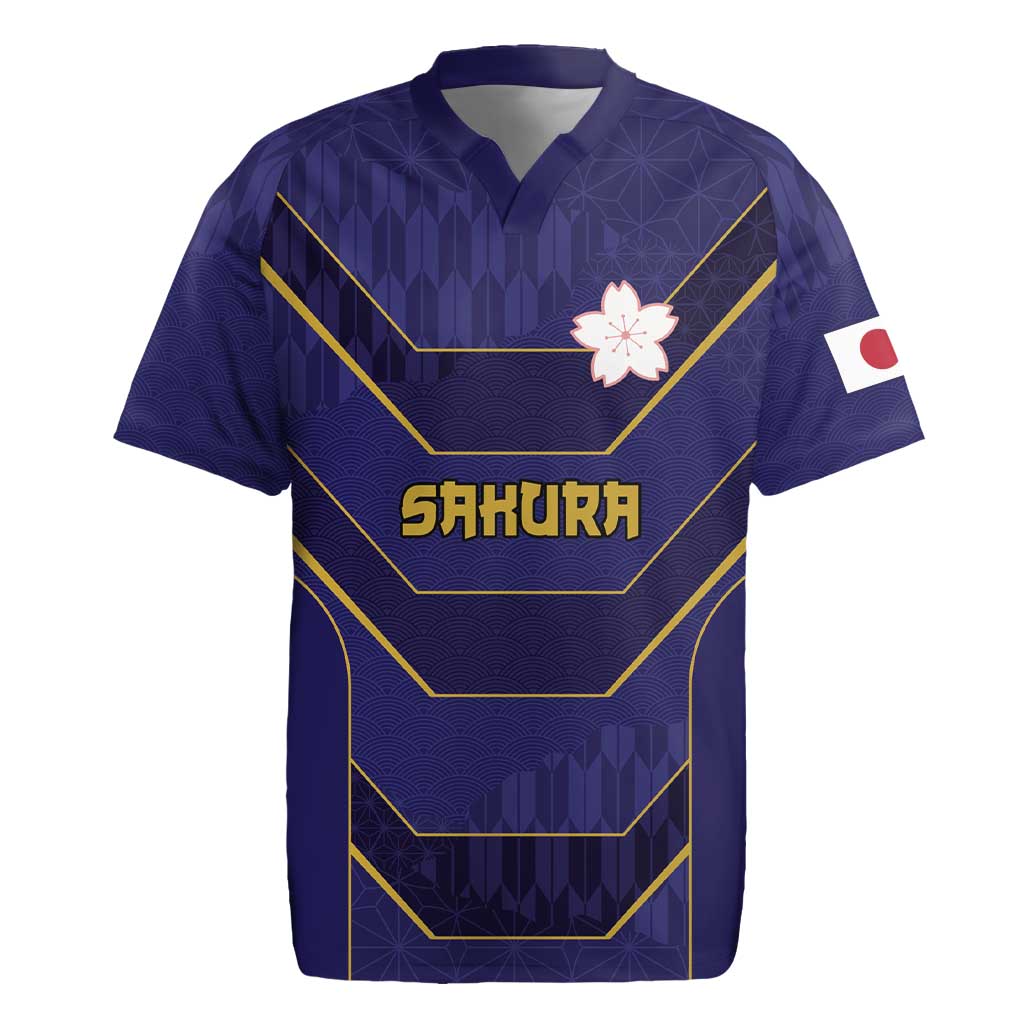 Japan Pacific Rugby 2022-23 Custom Rugby Jersey Blue Sakura Japanese Wave Pattern