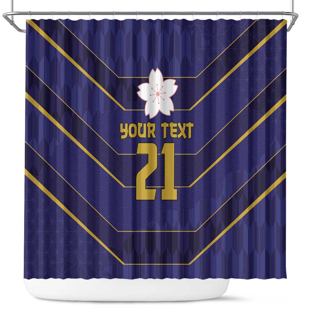 Japan Pacific Rugby 2022-23 Custom Shower Curtain Blue Sakura Japanese Wave Pattern LT9 Blue - Polynesian Pride