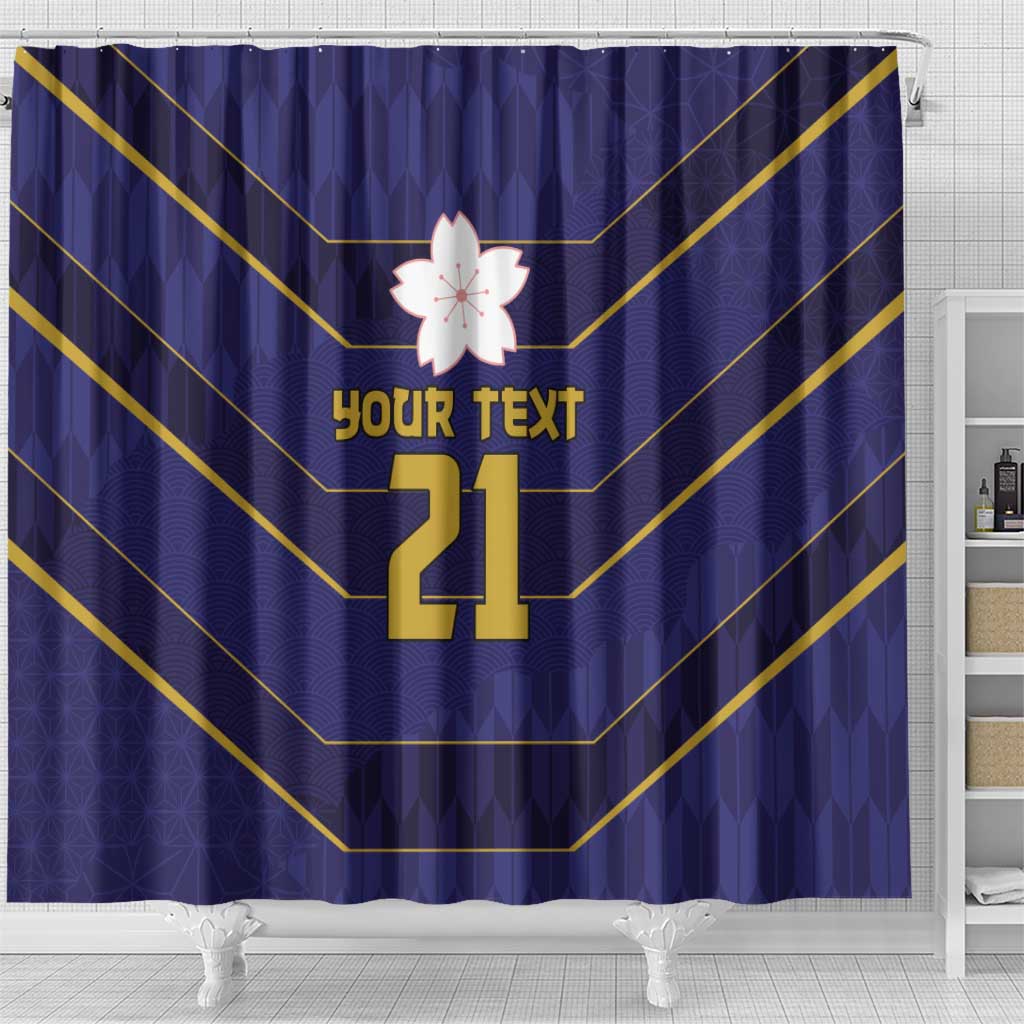Japan Pacific Rugby 2022-23 Custom Shower Curtain Blue Sakura Japanese Wave Pattern