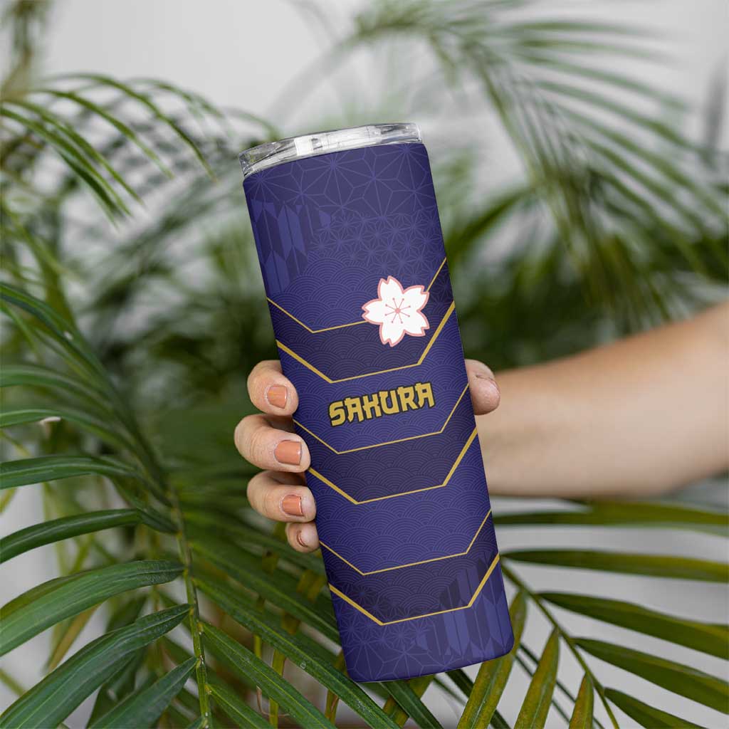 Japan Pacific Rugby 2022-23 Custom Skinny Tumbler Blue Sakura Japanese Wave Pattern LT9 - Polynesian Pride