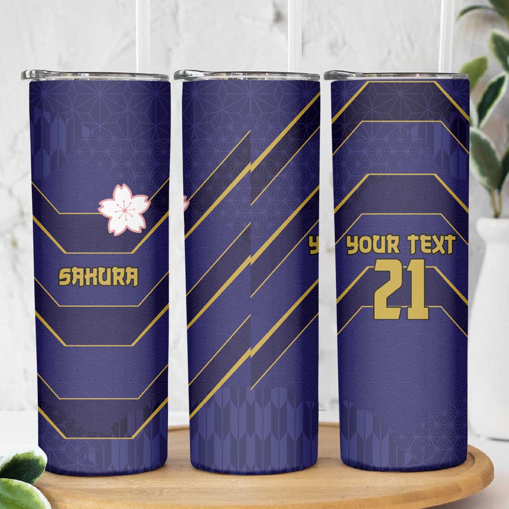 Japan Pacific Rugby 2022-23 Custom Skinny Tumbler Blue Sakura Japanese Wave Pattern LT9 - Polynesian Pride