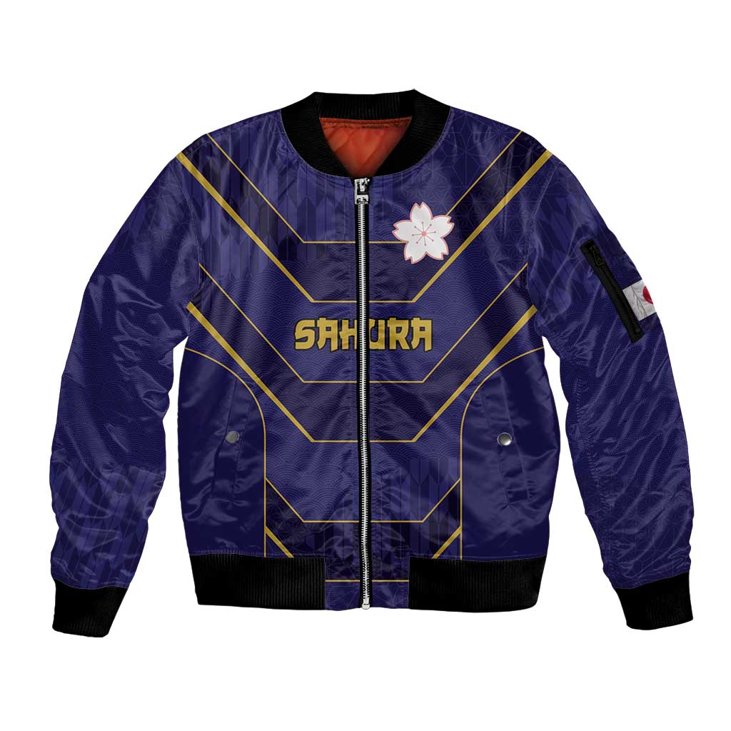 Japan Pacific Rugby 2022-23 Custom Sleeve Zip Bomber Jacket Blue Sakura Japanese Wave Pattern LT9 Unisex Blue - Polynesian Pride