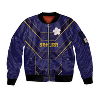 Japan Pacific Rugby 2022-23 Custom Sleeve Zip Bomber Jacket Blue Sakura Japanese Wave Pattern LT9 Unisex Blue - Polynesian Pride