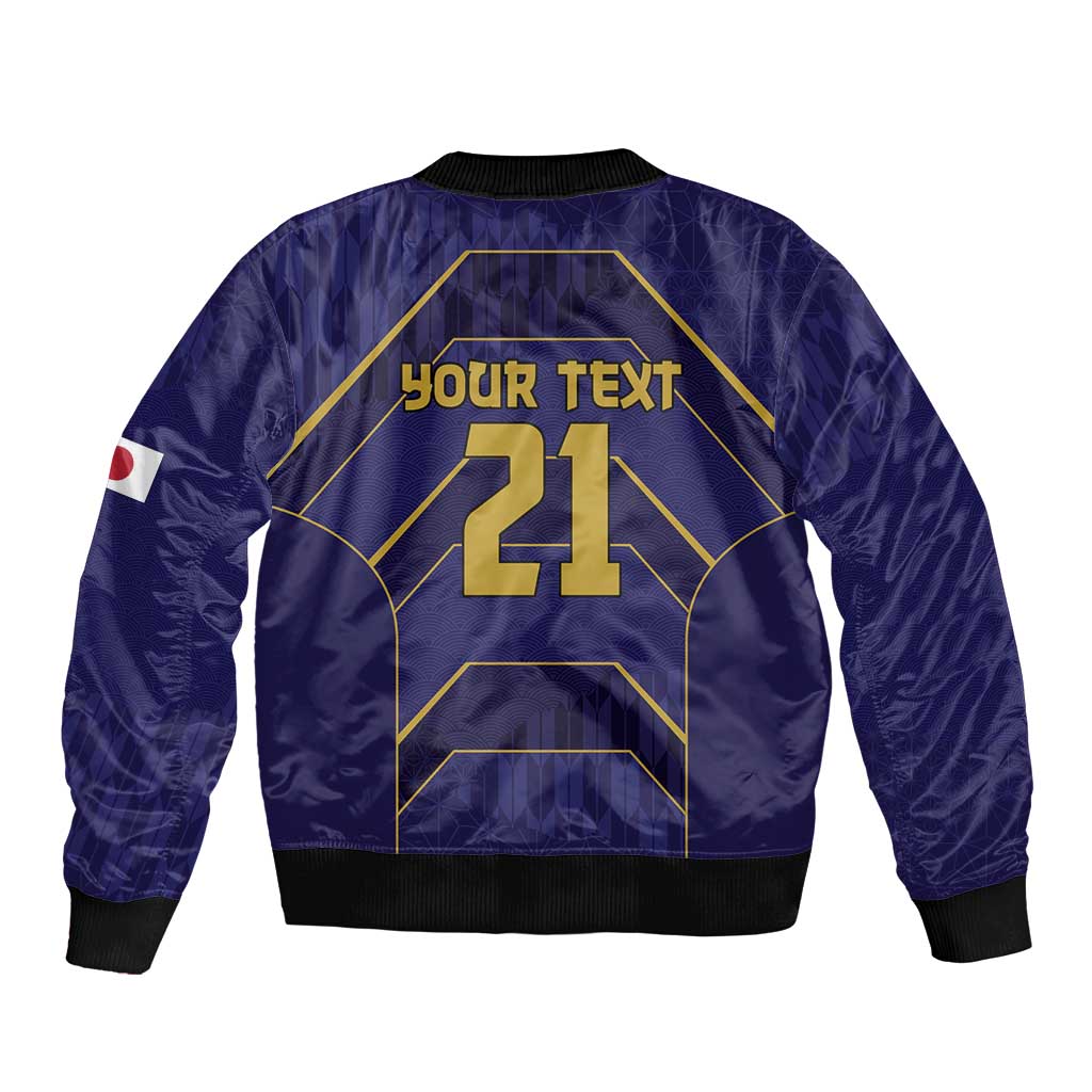 Japan Pacific Rugby 2022-23 Custom Sleeve Zip Bomber Jacket Blue Sakura Japanese Wave Pattern LT9 - Polynesian Pride