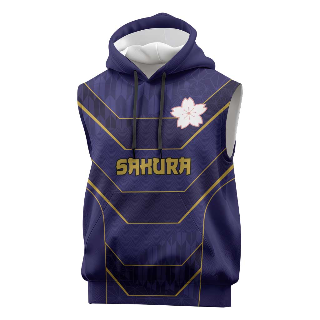 Japan Pacific Rugby 2022-23 Custom Sleeveless Hoodie Blue Sakura Japanese Wave Pattern LT9 Blue - Polynesian Pride