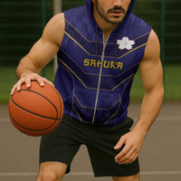 Japan Pacific Rugby 2022-23 Custom Sleeveless Zip Hoodie Blue Sakura Japanese Wave Pattern - Polynesian Pride