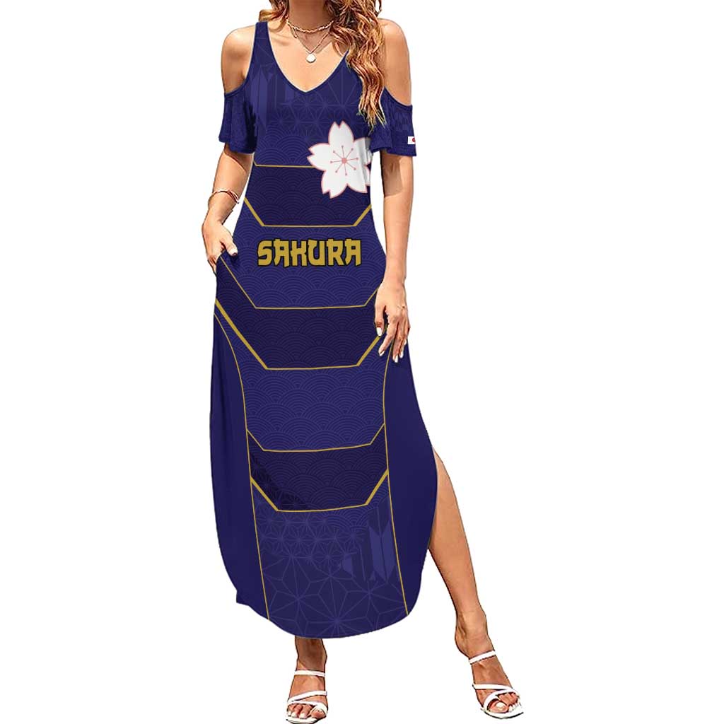 Japan Pacific Rugby 2022-23 Custom Summer Maxi Dress Blue Sakura Japanese Wave Pattern