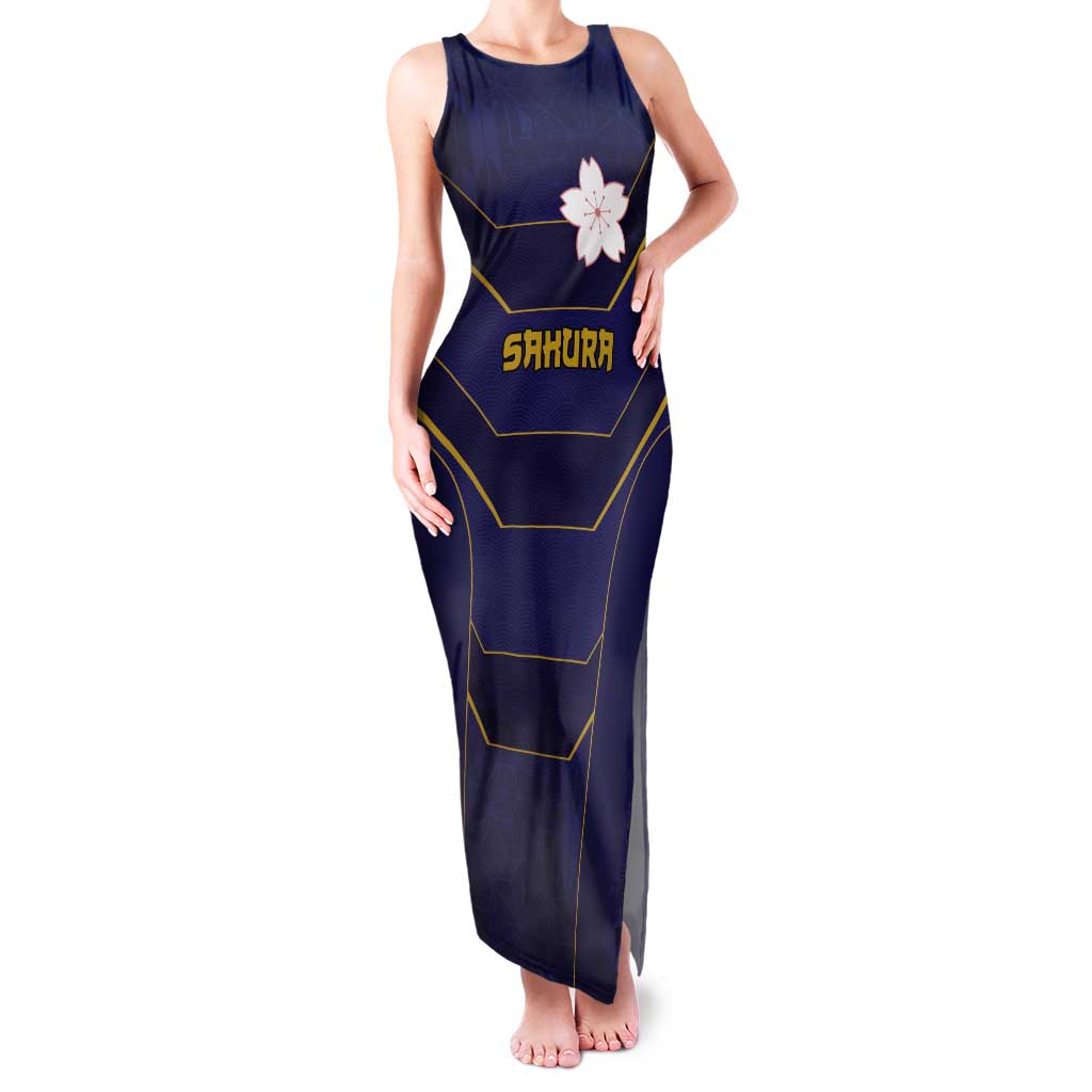 Japan Pacific Rugby 2022-23 Custom Tank Maxi Dress Blue Sakura Japanese Wave Pattern