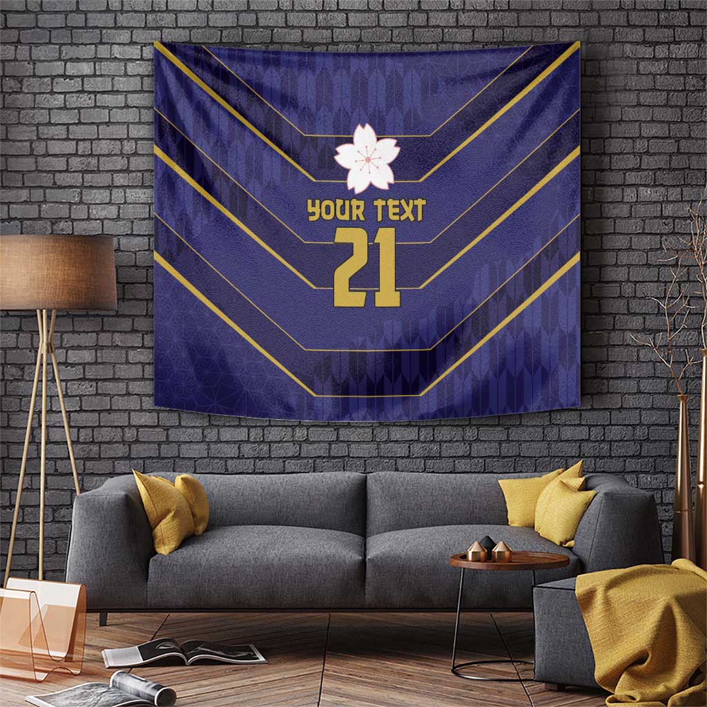 Japan Pacific Rugby 2022-23 Custom Tapestry Blue Sakura Japanese Wave Pattern LT9 Blue - Polynesian Pride