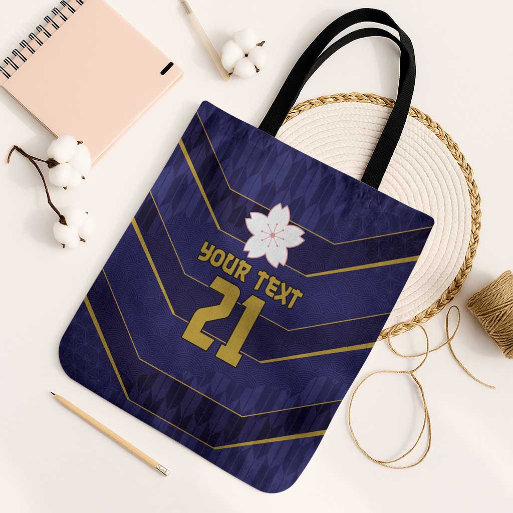 Japan Pacific Rugby 2022-23 Custom Tote Bag Blue Sakura Japanese Wave Pattern LT9 Black Strap One Size Blue - Polynesian Pride