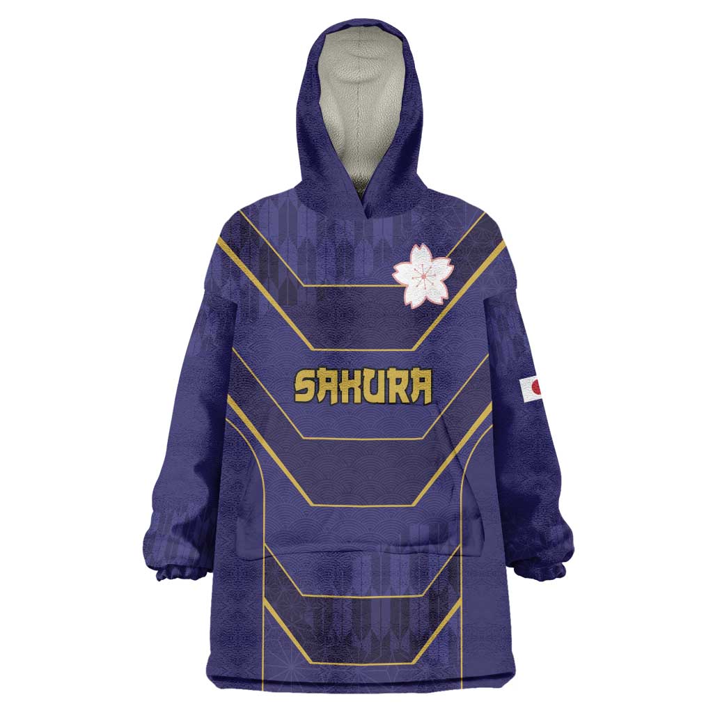 Japan Pacific Rugby 2022-23 Custom Wearable Blanket Hoodie Blue Sakura Japanese Wave Pattern LT9 One Size Blue - Polynesian Pride