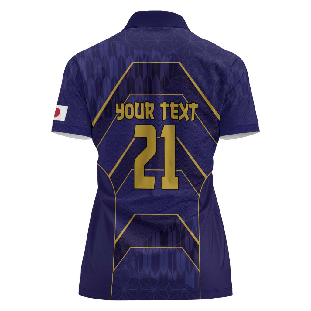 Japan Pacific Rugby 2022-23 Custom Women Polo Shirt Blue Sakura Japanese Wave Pattern