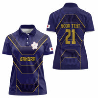 Japan Pacific Rugby 2022-23 Custom Women Polo Shirt Blue Sakura Japanese Wave Pattern