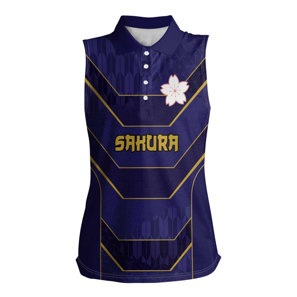 Japan Pacific Rugby 2022-23 Custom Women Sleeveless Polo Shirt Blue Sakura Japanese Wave Pattern LT9 Female Blue - Polynesian Pride