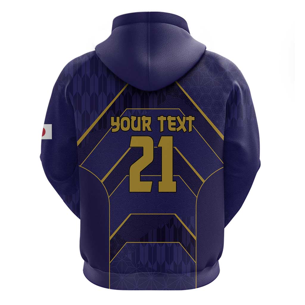 Japan Pacific Rugby 2022-23 Custom Zip Hoodie Blue Sakura Japanese Wave Pattern