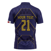 Japan Pacific Rugby 2022-23 Custom Zipper Polo Shirt Blue Sakura Japanese Wave Pattern - Polynesian Pride