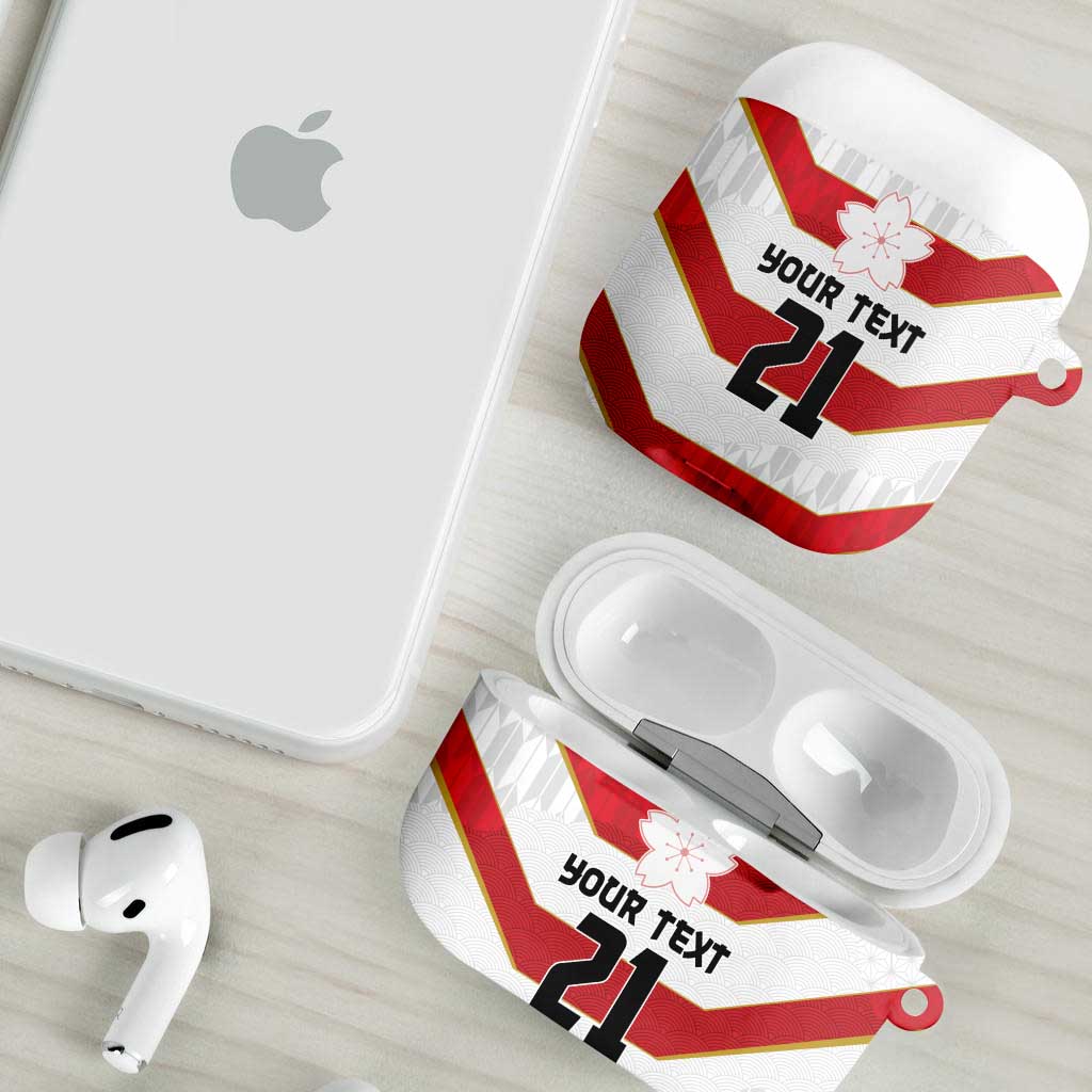 Japan Pacific Rugby 2022-23 Custom AirPods Case Red Sakura Japanese Wave Pattern - Polynesian Pride