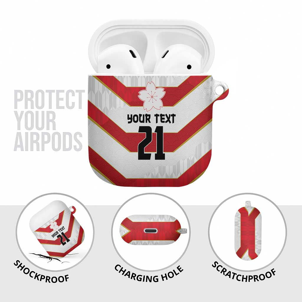 Japan Pacific Rugby 2022-23 Custom AirPods Case Red Sakura Japanese Wave Pattern - Polynesian Pride
