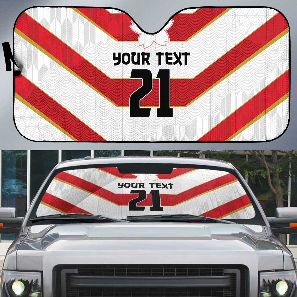 Japan Pacific Rugby 2022-23 Custom Auto Sun Shade Red Sakura Japanese Wave Pattern - Polynesian Pride