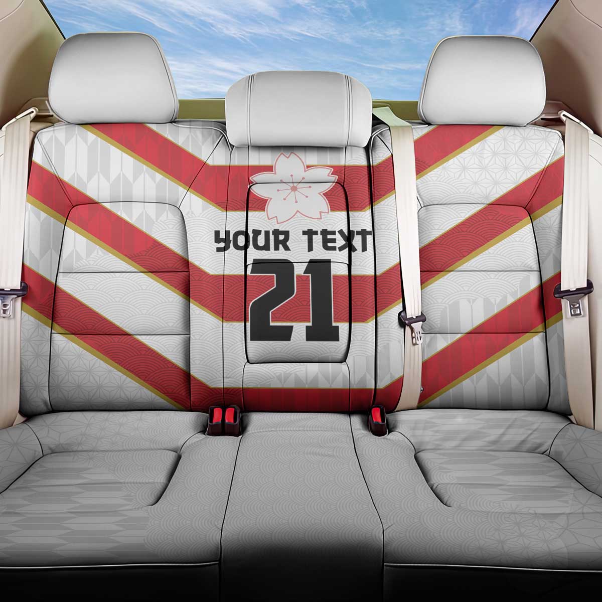 Japan Pacific Rugby 2022-23 Custom Back Car Seat Cover Red Sakura Japanese Wave Pattern