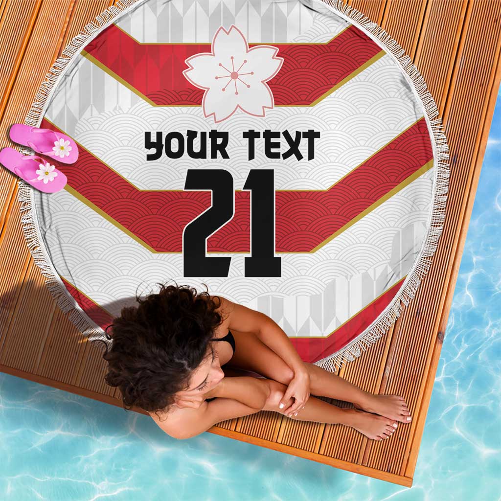 Japan Pacific Rugby 2022-23 Custom Beach Blanket Red Sakura Japanese Wave Pattern