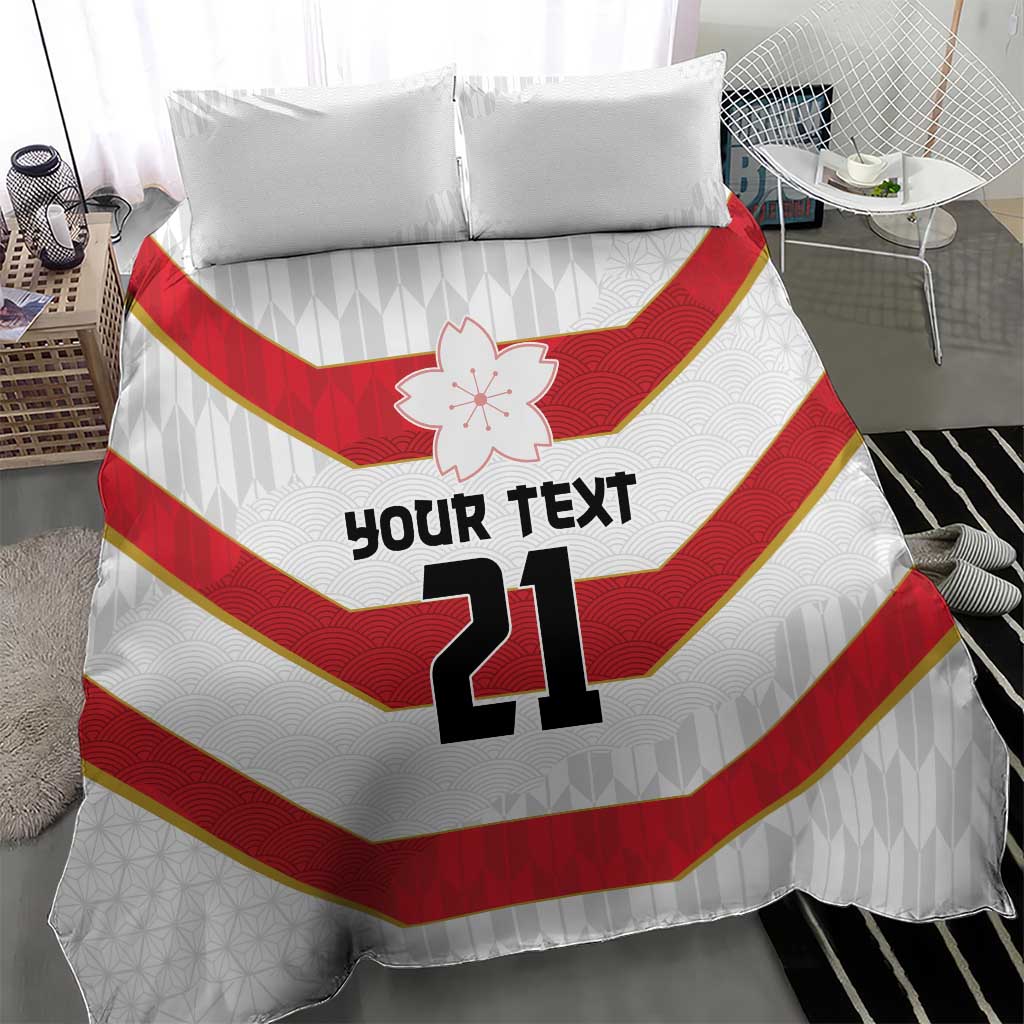 Japan Pacific Rugby 2022-23 Custom Bedding Set Red Sakura Japanese Wave Pattern