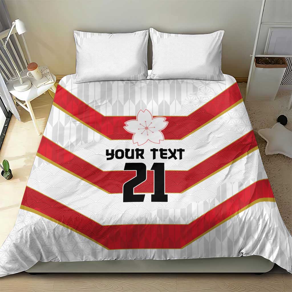 Japan Pacific Rugby 2022-23 Custom Bedding Set Red Sakura Japanese Wave Pattern