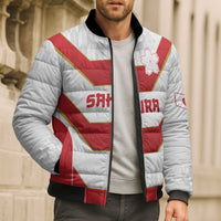 Japan Pacific Rugby 2022-23 Custom Bomber Puffer Jacket Red Sakura Japanese Wave Pattern - Polynesian Pride