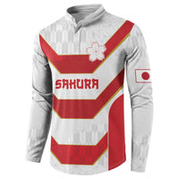 Japan Pacific Rugby 2022-23 Custom Button Sweatshirt Red Sakura Japanese Wave Pattern