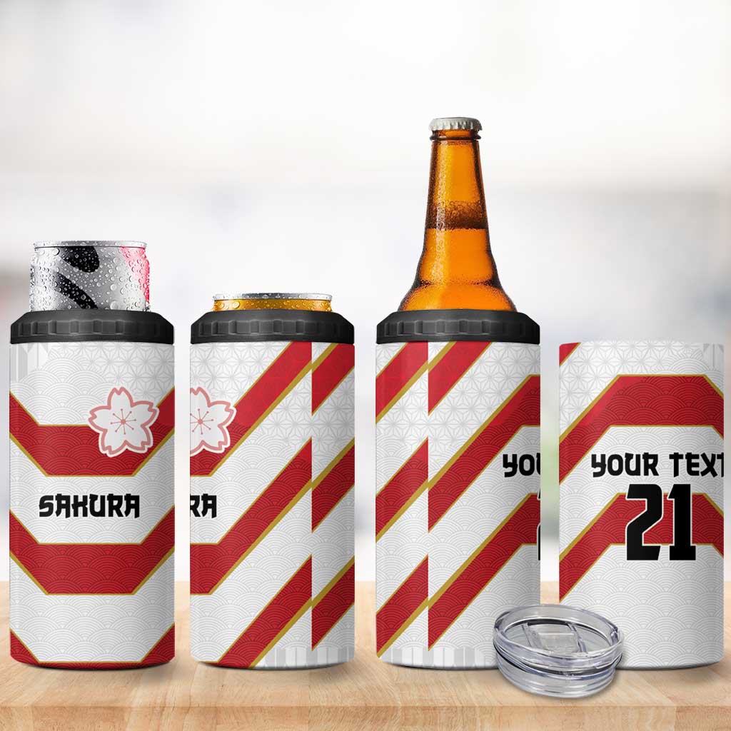 Japan Pacific Rugby 2022-23 Custom 4 in 1 Can Cooler Tumbler Red Sakura Japanese Wave Pattern