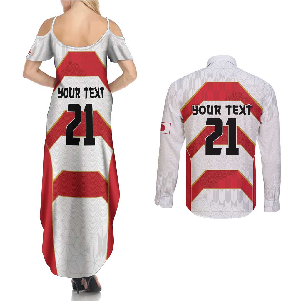 Japan Pacific Rugby 2022-23 Custom Couples Matching Summer Maxi Dress and Long Sleeve Button Shirt Red Sakura Japanese Wave Pattern