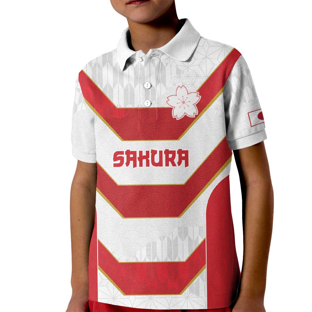 Japan Pacific Rugby 2022-23 Custom Kid Polo Shirt Red Sakura Japanese Wave Pattern LT9 Kid Red - Polynesian Pride