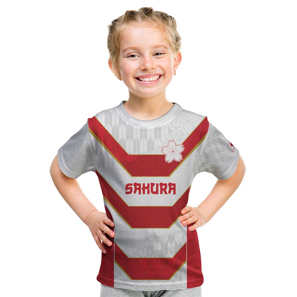Japan Pacific Rugby 2022-23 Custom Kid T Shirt Red Sakura Japanese Wave Pattern LT9 Red - Polynesian Pride