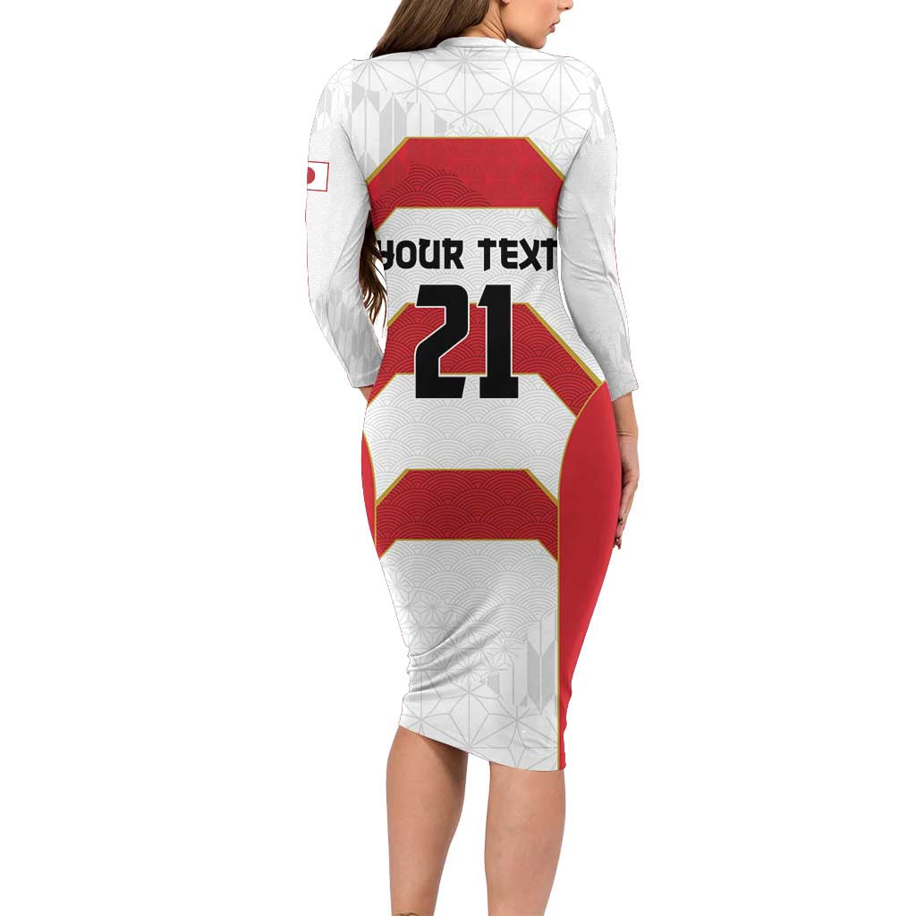 Japan Pacific Rugby 2022-23 Custom Long Sleeve Bodycon Dress Red Sakura Japanese Wave Pattern