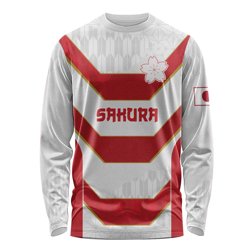 Japan Pacific Rugby 2022-23 Custom Long Sleeve Shirt Red Sakura Japanese Wave Pattern