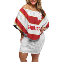 Japan Pacific Rugby 2022-23 Custom Off Shoulder Short Dress Red Sakura Japanese Wave Pattern