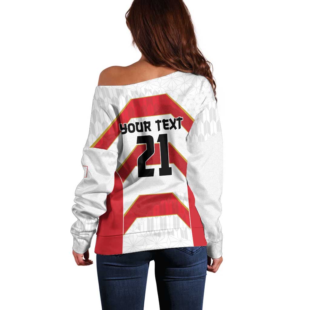 Japan Pacific Rugby 2022-23 Custom Off Shoulder Sweater Red Sakura Japanese Wave Pattern