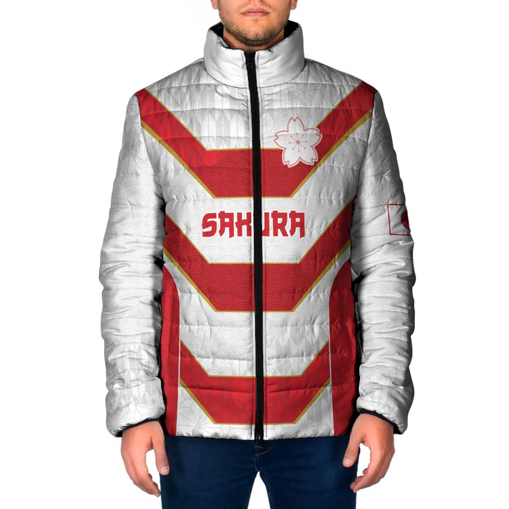 Japan Pacific Rugby 2022-23 Custom Padded Jacket Red Sakura Japanese Wave Pattern LT9 Men Red - Polynesian Pride