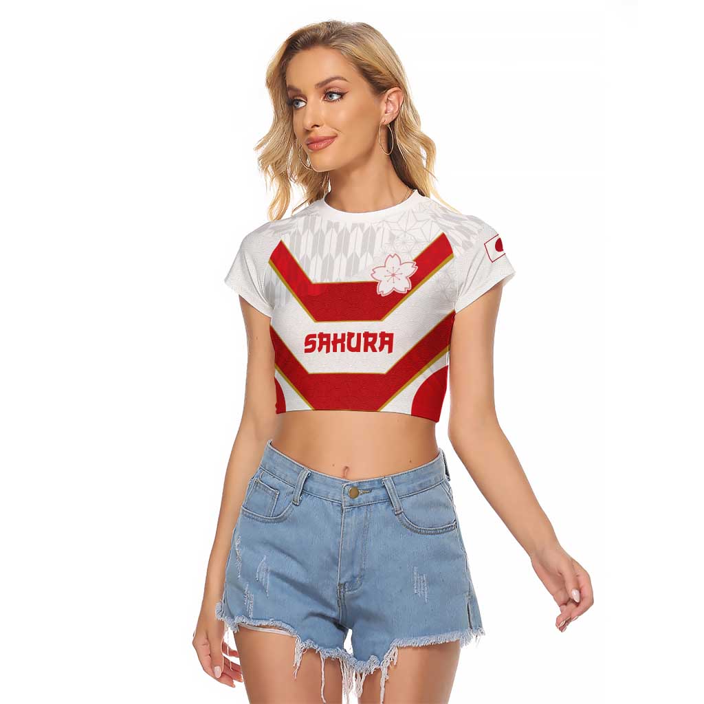 Japan Pacific Rugby 2022-23 Custom Raglan Cropped T Shirt Red Sakura Japanese Wave Pattern LT9 Female Red - Polynesian Pride